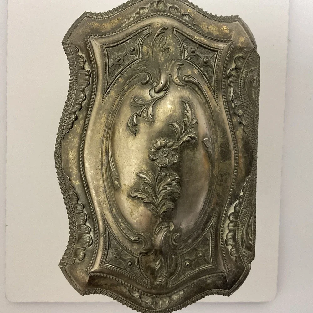 Vintage Pewter Intricate Floral Jewelry Casket Box Ornate Victorian Design Japan